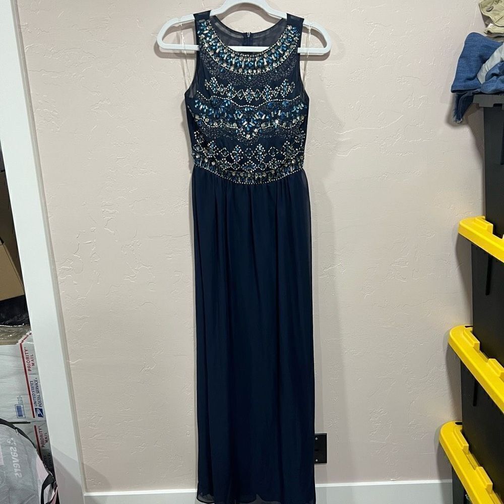 Crystal Dolls Beaded Navy Formal Dress